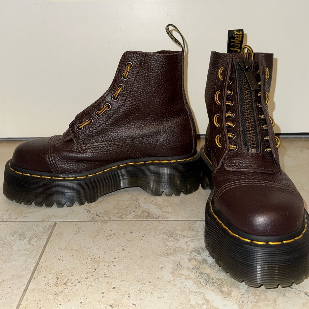 Dr Martens Red Brown Sinclair Platform Zipper Boot